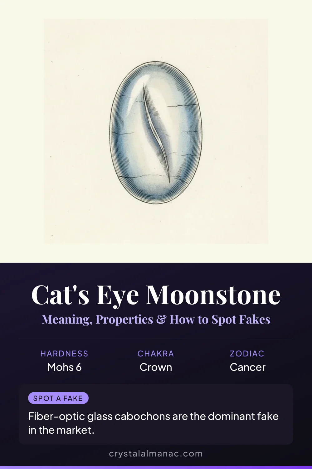 Cat's Eye Moonstone - The Dual-Phenomenon Feldspar - Pinterest pin