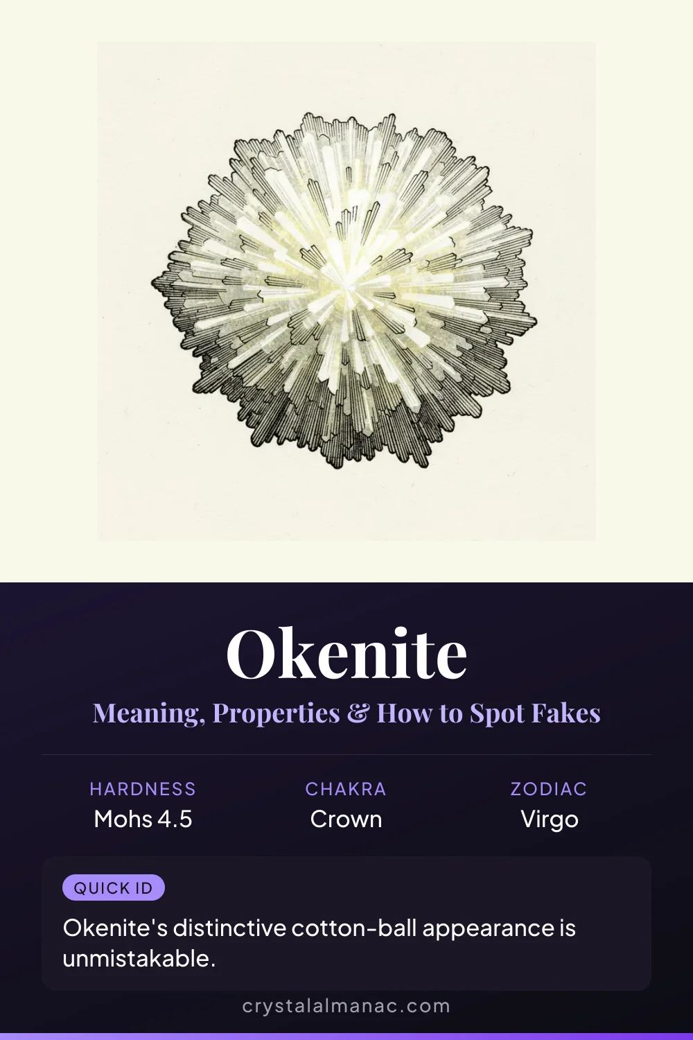 Okenite - The Cotton Ball Crystal - Pinterest pin