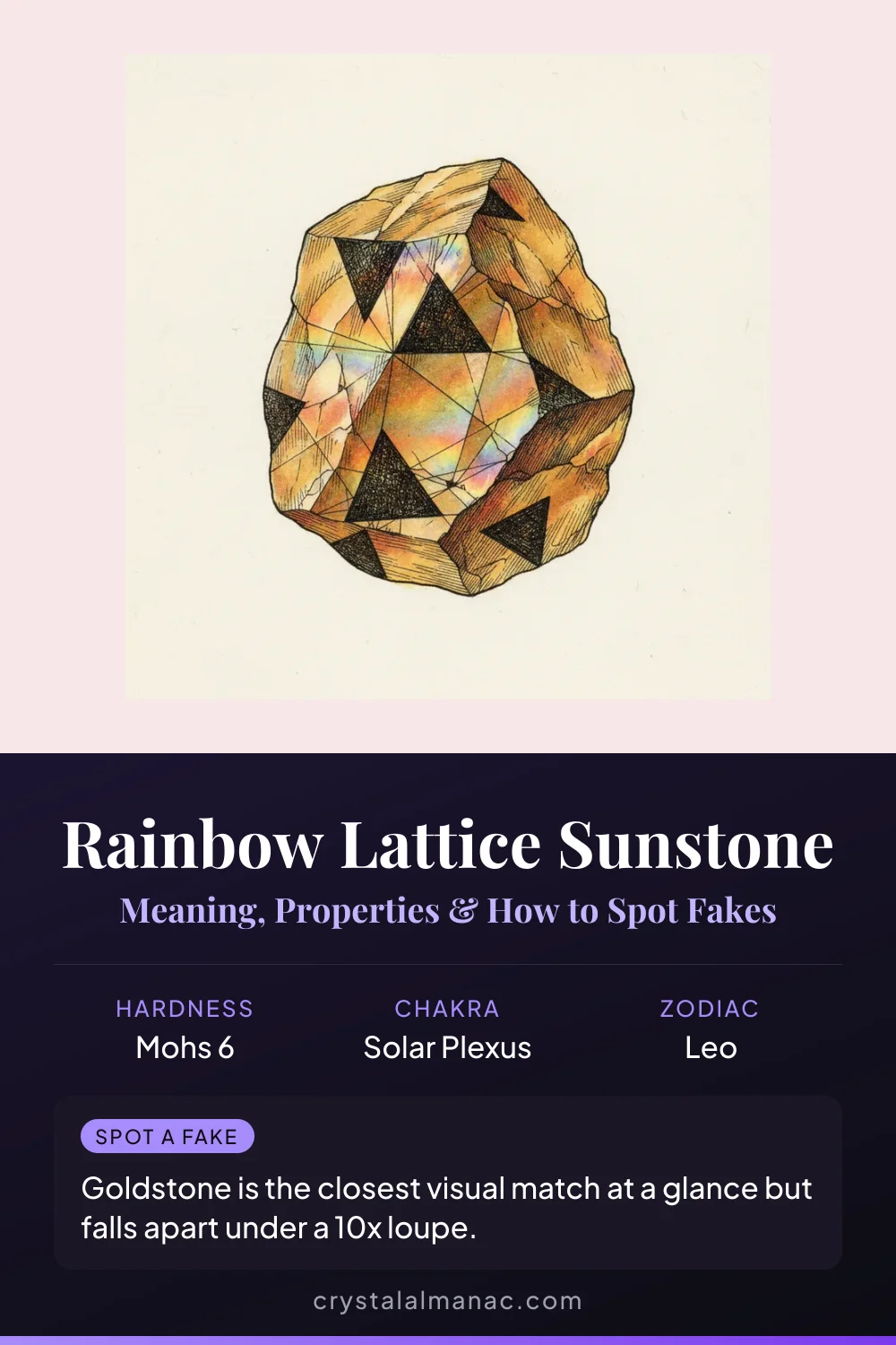 Rainbow Lattice Sunstone - One-mine Australian gem - Pinterest pin